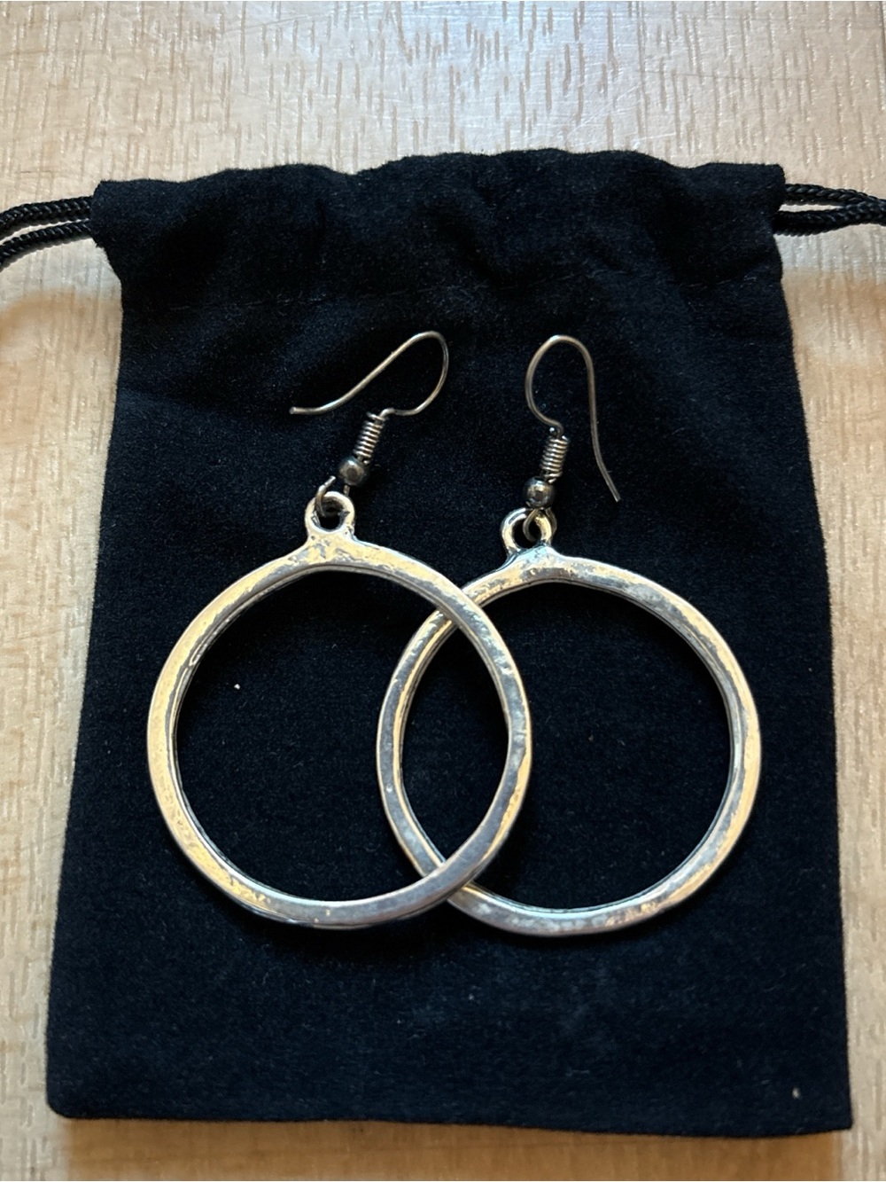 Custom Hammered Sterling Silver Drop Hoop Earrings NWOT